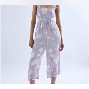 Aritzia Wilfred Chianti Floral Tropical Lavender Wide-Leg Boho Jumpsuit size M
